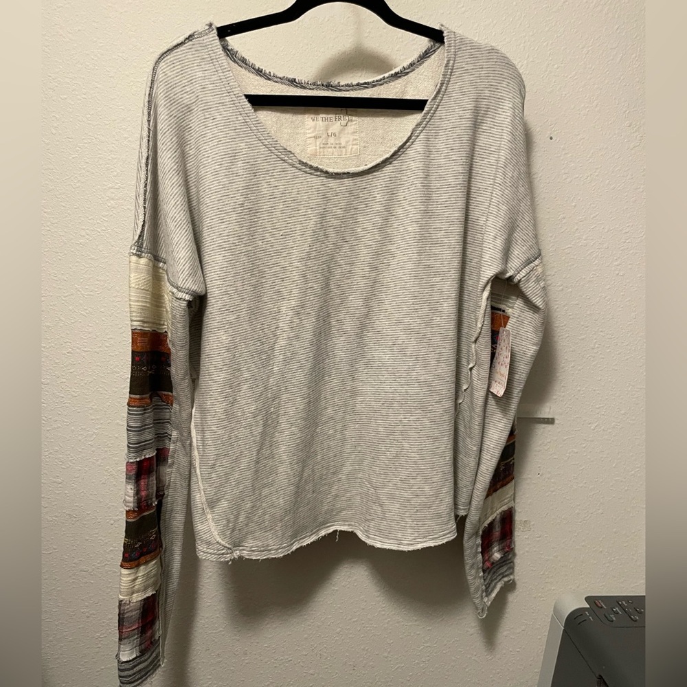 We The Free Patchwork Sleeve Sweater Hippie Boho Slouchy Loose Fit Large NWT
